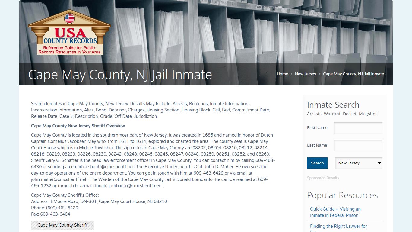 Cape May County, NJ Jail Inmate | Name Search